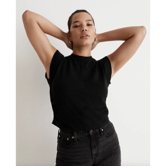 Madewell | NWT | Side-Cinch Muscle Tee in Jet Black | Sz XXS - Picture 1 of 9